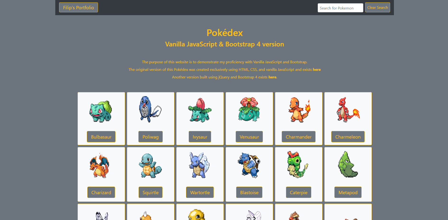 Screenshot of Bootstrap Pokedex